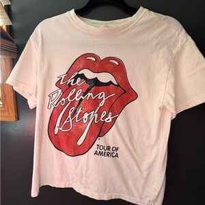 H&M Pale Pink Rolling Stones Graphic Tee with Red Logo